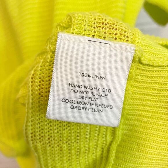 White + Warren Linen Off Shoulder knit Tee Neon Yellow Sz S - Picture 6 of 8